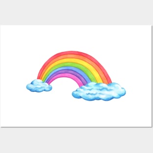 Rainbow and fluffy blue clouds Posters and Art